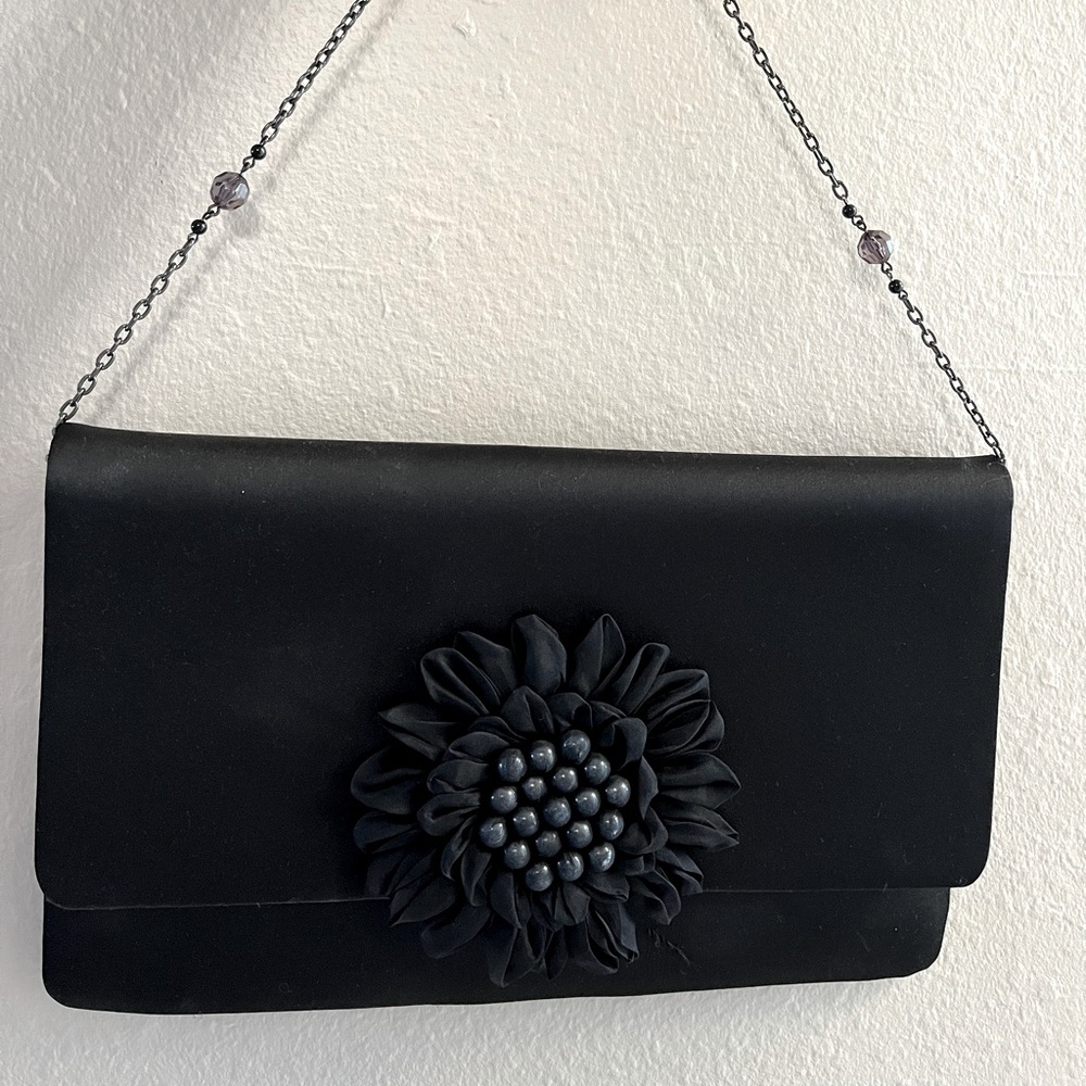 Thin satin/silk fabric large clutch/shoulder with beaded handle